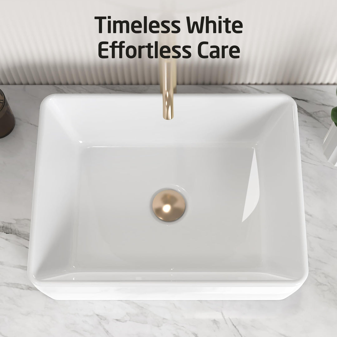 KES 19x15 Inches Rectangular Bathroom Vessel Sink, White Rectangle Above Counter Countertop Porcelain Ceramic Vanity Sink, BVS110 