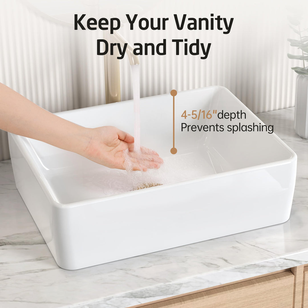 KES 19x15 Inches Rectangular Bathroom Vessel Sink, White Rectangle Above Counter Countertop Porcelain Ceramic Vanity Sink, BVS110 