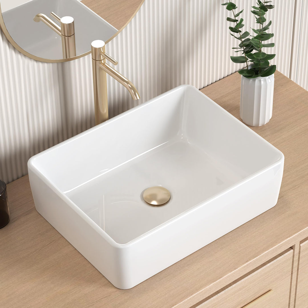 KES 19x15 Inches Rectangular Bathroom Vessel Sink, White Rectangle Above Counter Countertop Porcelain Ceramic Vanity Sink, BVS110 