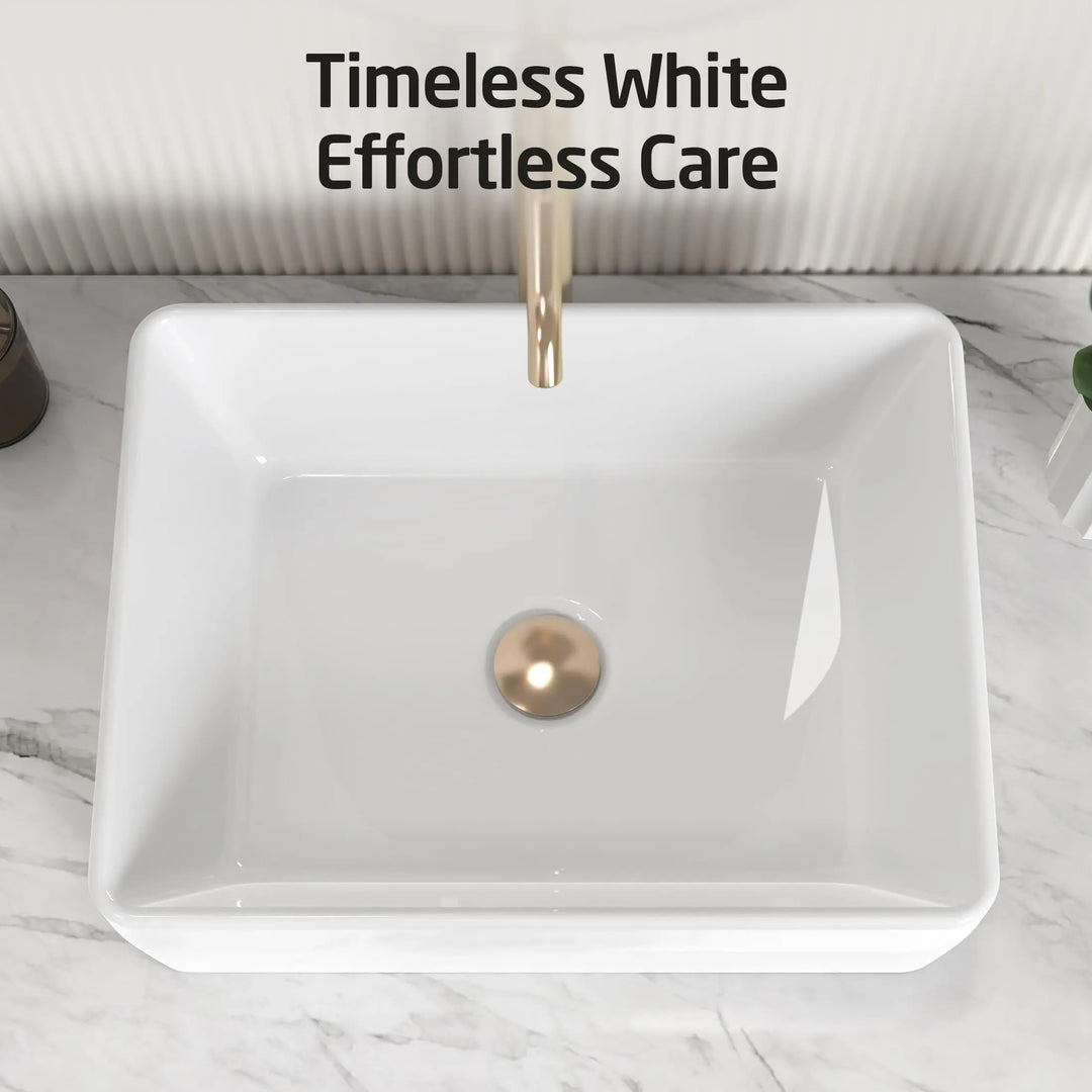 KES 19x15 Inches Rectangular Bathroom Vessel Sink, White Rectangle Above Counter Countertop Porcelain Ceramic Vanity Sink, BVS110 