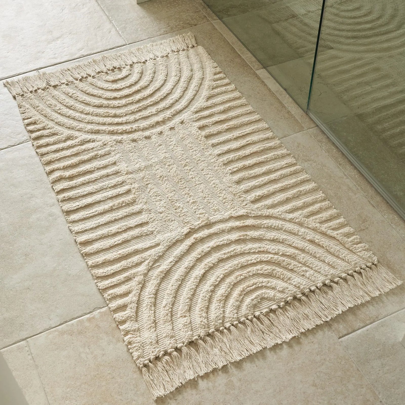 KIBAGA Beautiful Boho Rug with Tassels for Your Bathroom - Soft 2 x 3 ft. Cotton Rug Fits Perfectly Into Your Bath - Washable, Non-Slip Mat Ideal to Enhance Your Modern Home Decor - 24 x 36 inch 