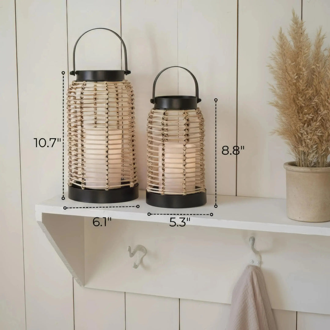 Natural Rattan Boho Lanterns - Handcrafted Chic Farmhouse Decor for Home 