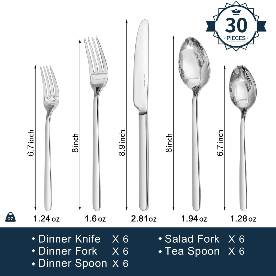 KINGSTONE 30 Pieces Silverware Set, Flatware Cutlery Set for 6