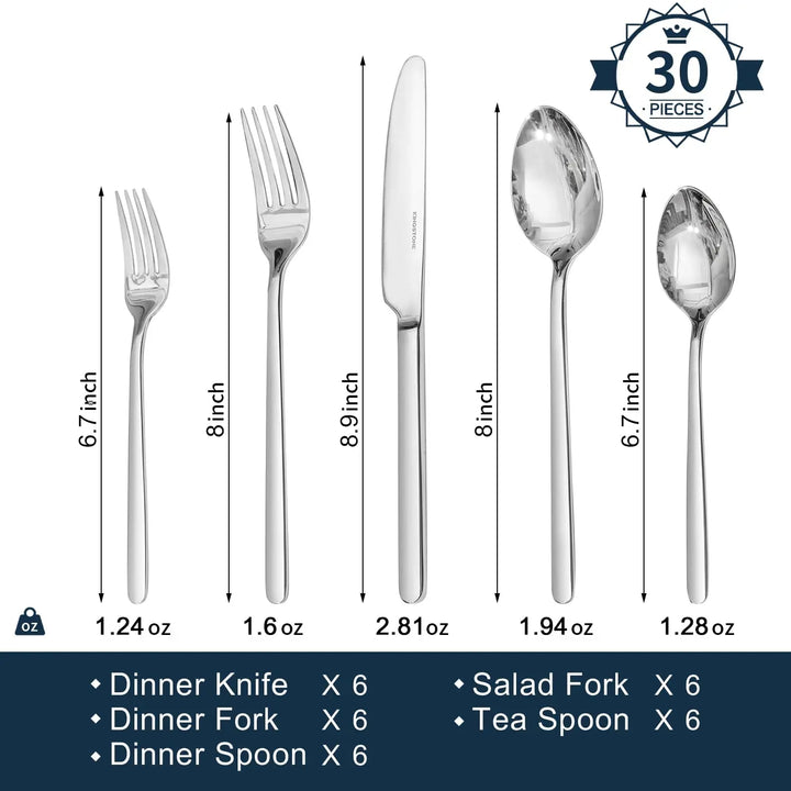 KINGSTONE 30 Pieces Silverware Set, Flatware Cutlery Set for 6