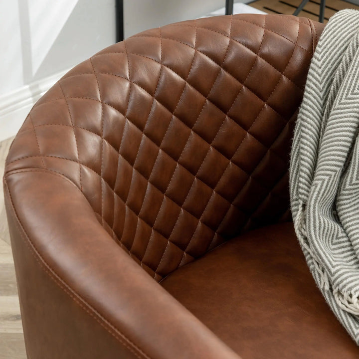 KINWELL 29 Inch Faux Leather Tufted Barrel Club Chairs, Set of 2, Brown