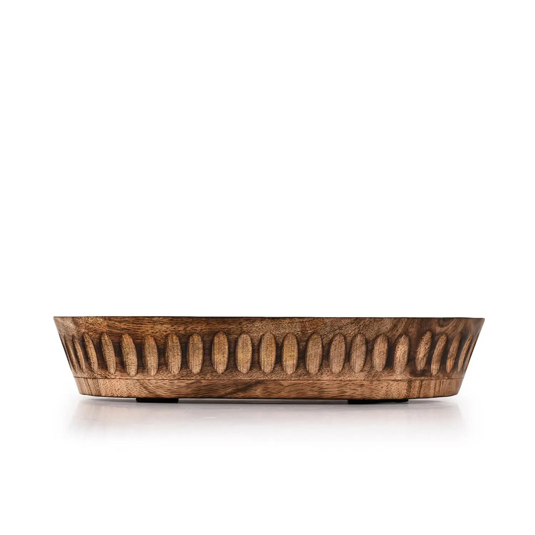 Kaizen Casa Decorative Bowl Mango Wood for Home Decor, Unique Centerpiece Bowl, with Hand Carved Vertical Stripes for Home Decor, Bathroom, Kitchen Counter, & More (10" x 6" x 2")