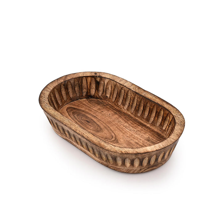 Kaizen Casa Decorative Bowl, Hand-Carved Mango Wood, 10"x6"x2" 