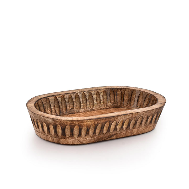 Kaizen Casa Decorative Bowl, Hand-Carved Mango Wood, 10"x6"x2" 
