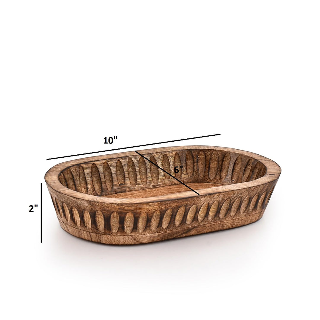 Kaizen Casa Decorative Bowl, Hand-Carved Mango Wood, 10"x6"x2" 