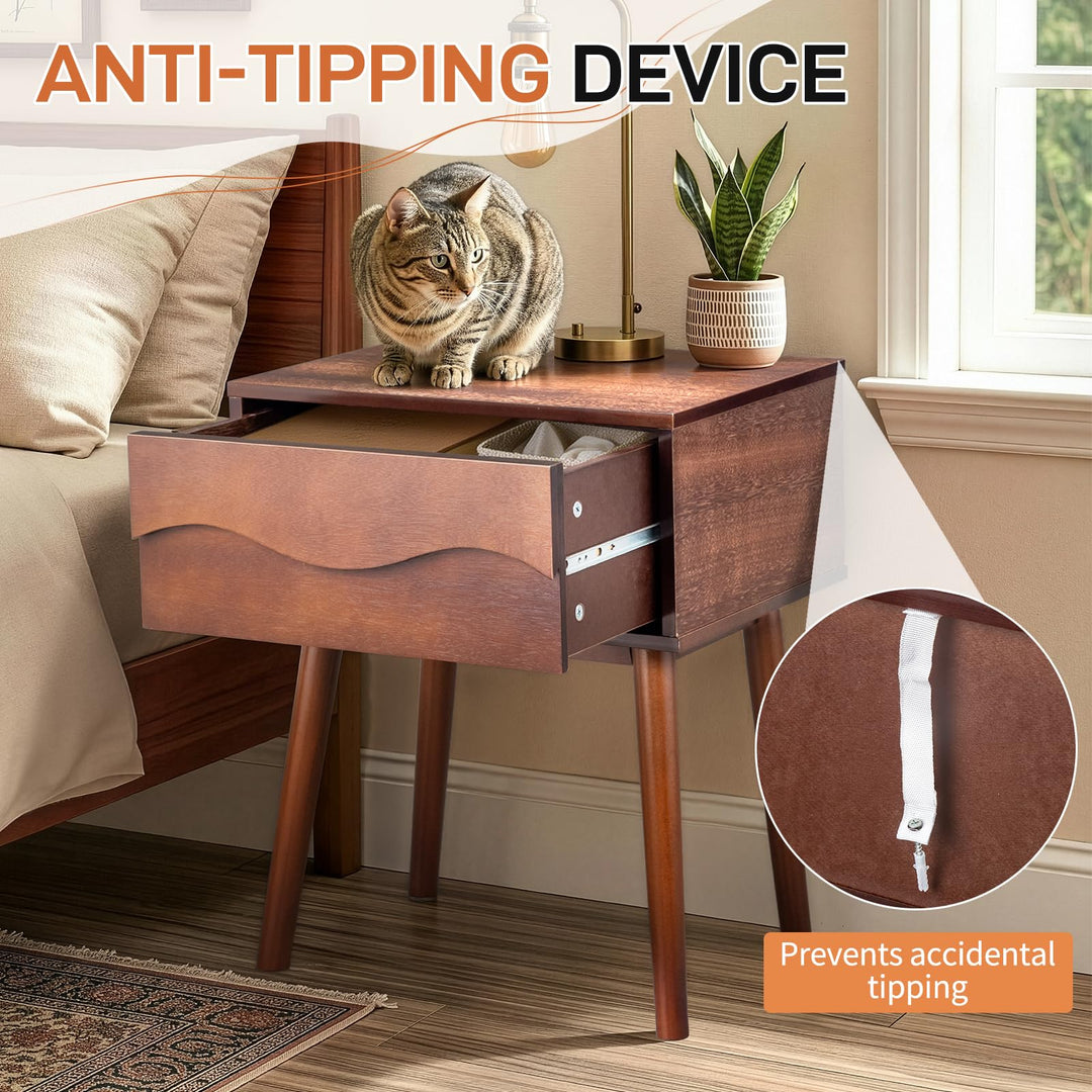 Karl home Brown Mid Century Modern Nightstand, Scandinavian Bedside Table 