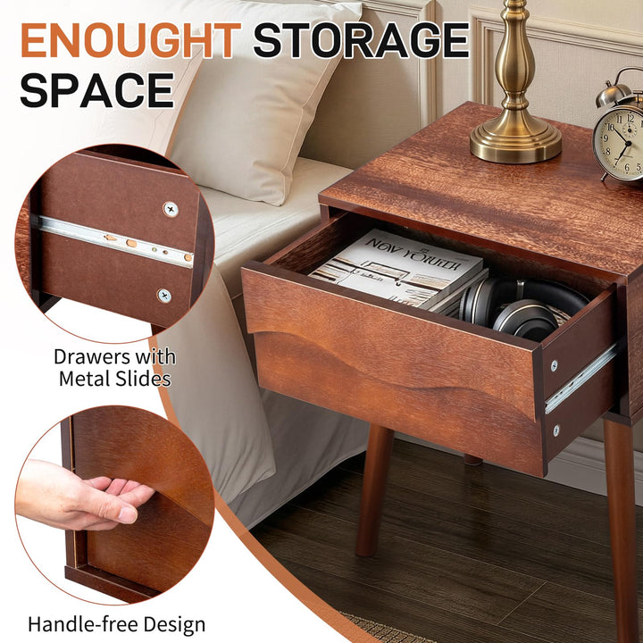 Karl home Brown Mid Century Modern Nightstand, Scandinavian Bedside Table 