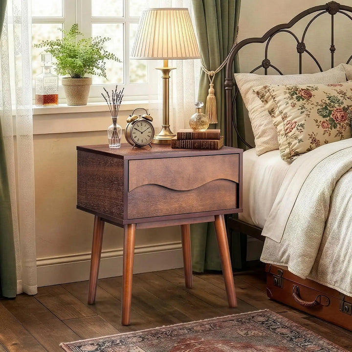 Karl home Brown Mid Century Modern Nightstand, Scandinavian Bedside Table