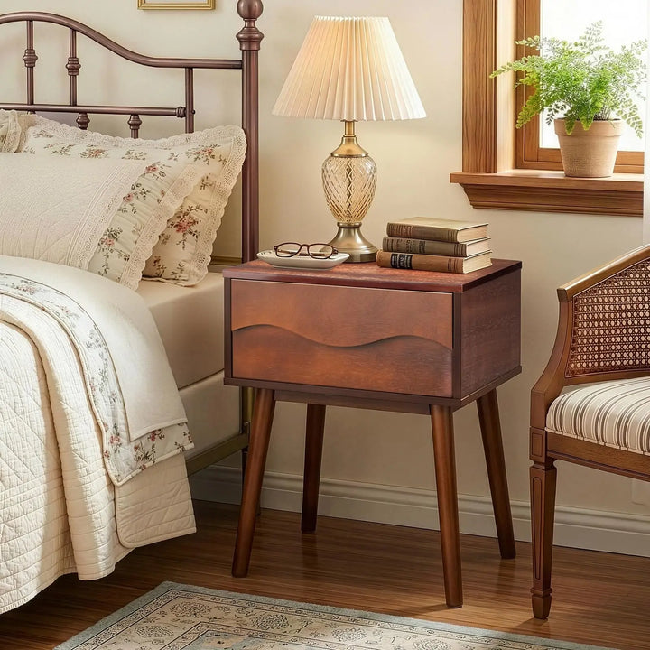 Karl home Brown Mid Century Modern Nightstand, Scandinavian Bedside Table