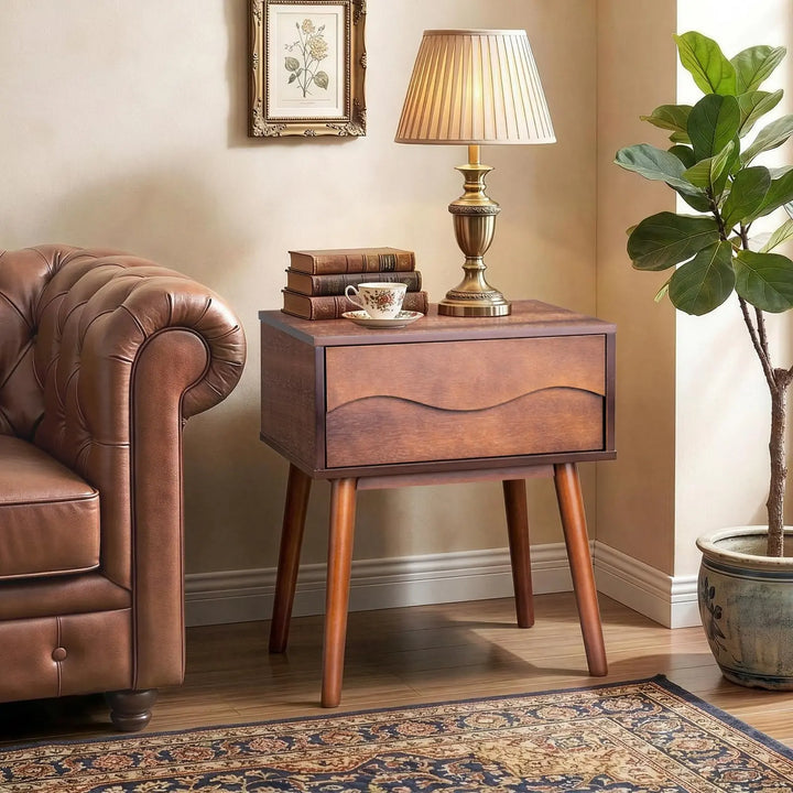 Karl home Brown Mid Century Modern Nightstand, Scandinavian Bedside Table
