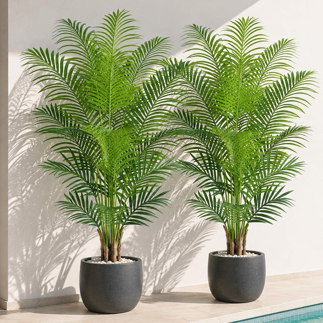 Keeplush 5ft Artificial Palm Tree Indoor Plant Tall Fake Tropical Paradise Palm Tree in Pot with Real Bark Design Faux Areca Palm Tree for Home Office Living Room Bedroom Farmhouse Modern Decor 2pcs 