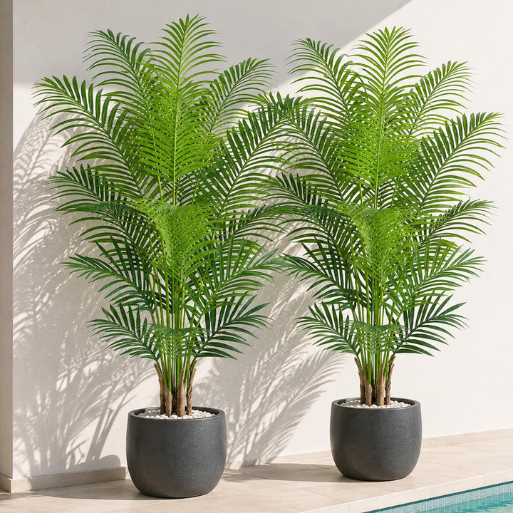 Keeplush 5ft Artificial Palm Tree Indoor Plant Tall Fake Tropical Paradise Palm Tree in Pot with Real Bark Design Faux Areca Palm Tree for Home Office Living Room Bedroom Farmhouse Modern Decor 2pcs 