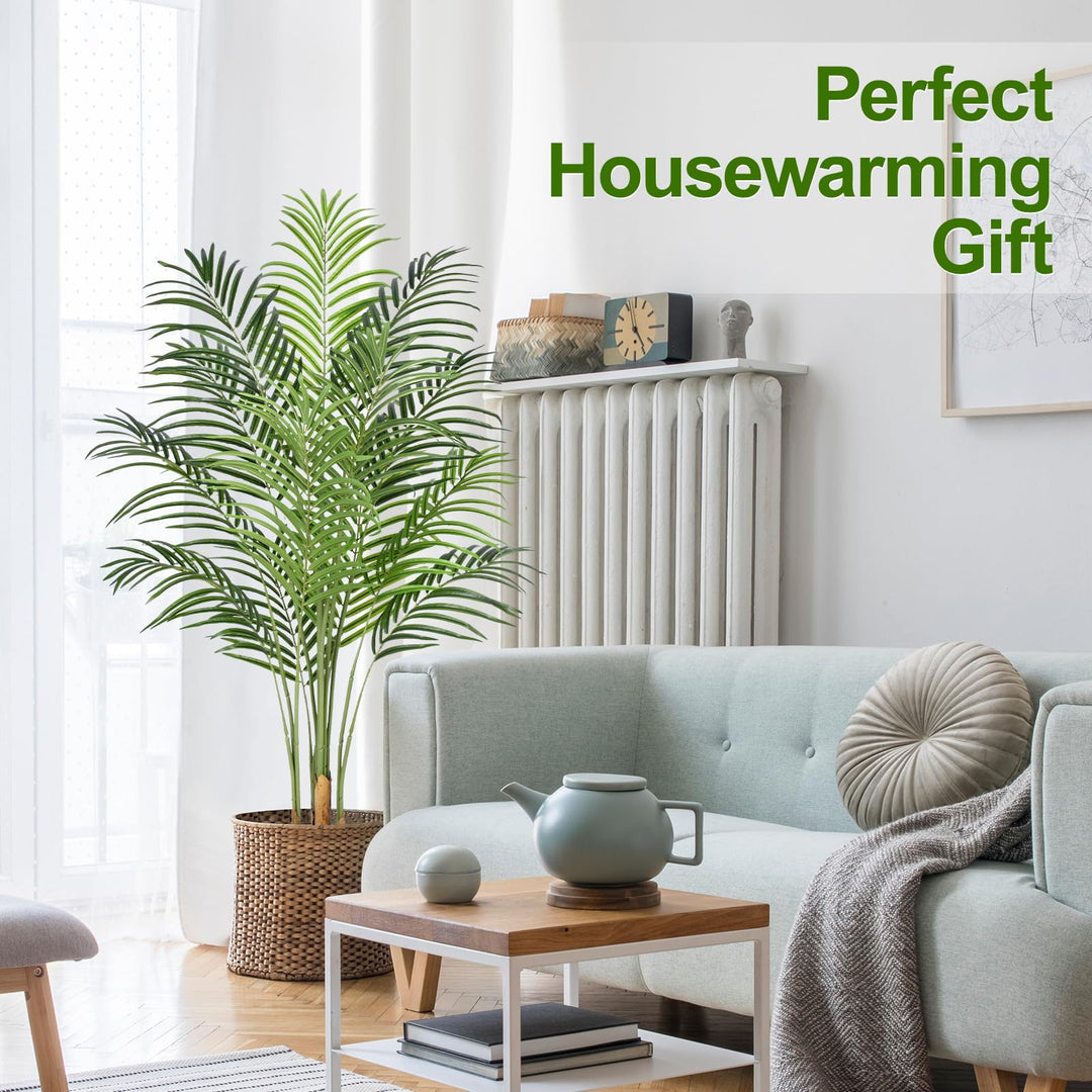Keeplush 5ft Artificial Palm Tree Indoor Plant Tall Fake Tropical Paradise Palm Tree in Pot with Real Bark Design Faux Areca Palm Tree for Home Office Living Room Bedroom Farmhouse Modern Decor 2pcs 