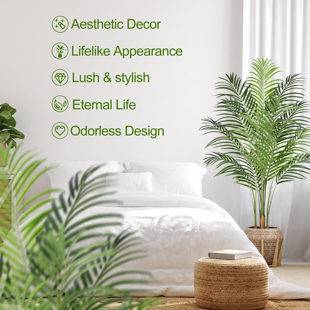 Keeplush 5ft Artificial Palm Tree Indoor Plant Tall Fake Tropical Paradise Palm Tree in Pot with Real Bark Design Faux Areca Palm Tree for Home Office Living Room Bedroom Farmhouse Modern Decor 2pcs 
