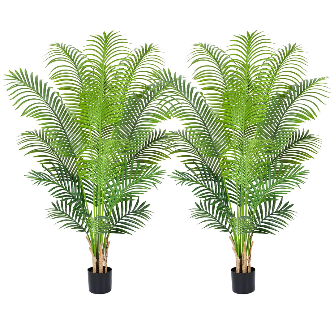 Keeplush 5ft Artificial Palm Tree Indoor Plant Tall Fake Tropical Paradise Palm Tree in Pot with Real Bark Design Faux Areca Palm Tree for Home Office Living Room Bedroom Farmhouse Modern Decor 2pcs 