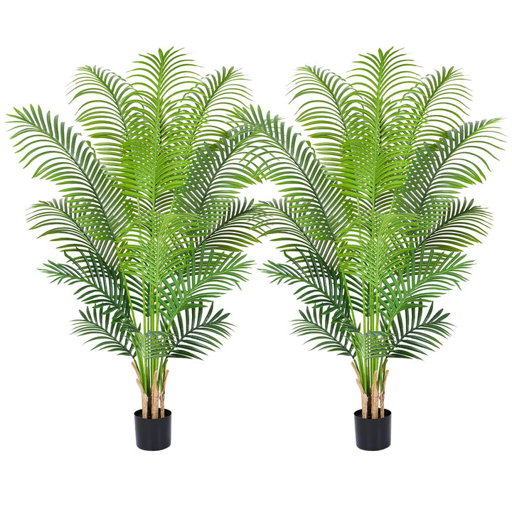 Keeplush 5ft Artificial Palm Tree Indoor Plant Tall Fake Tropical Paradise Palm Tree in Pot with Real Bark Design Faux Areca Palm Tree for Home Office Living Room Bedroom Farmhouse Modern Decor 2pcs 