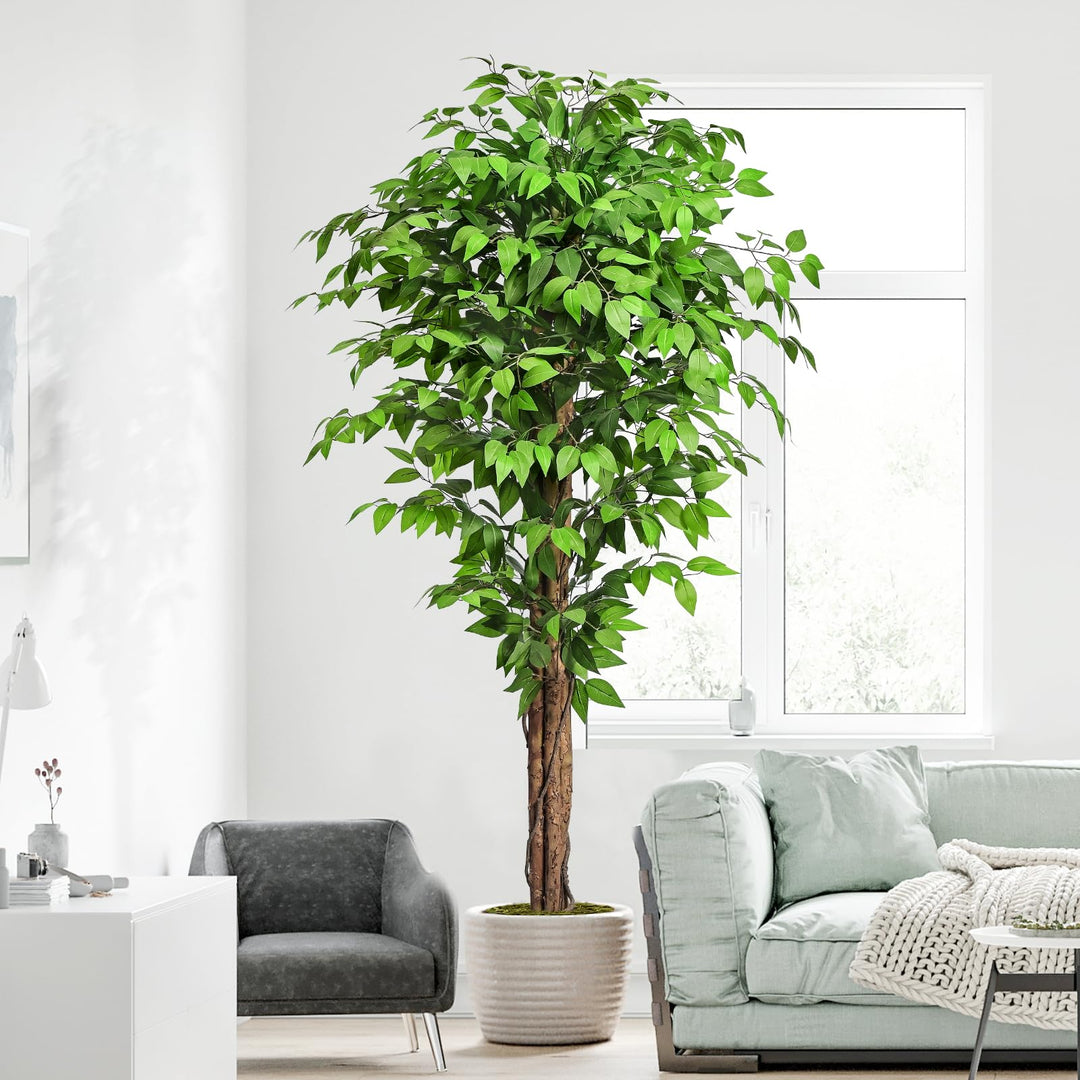 Keeplush 6.2ft Ficus Artificial Trees with 3 Natural Curved Trunks, 74" Tall Lush Faux Tree for Home Decor Indoor, Green Lifelike Fake Ficus Tree Artificial Plants 