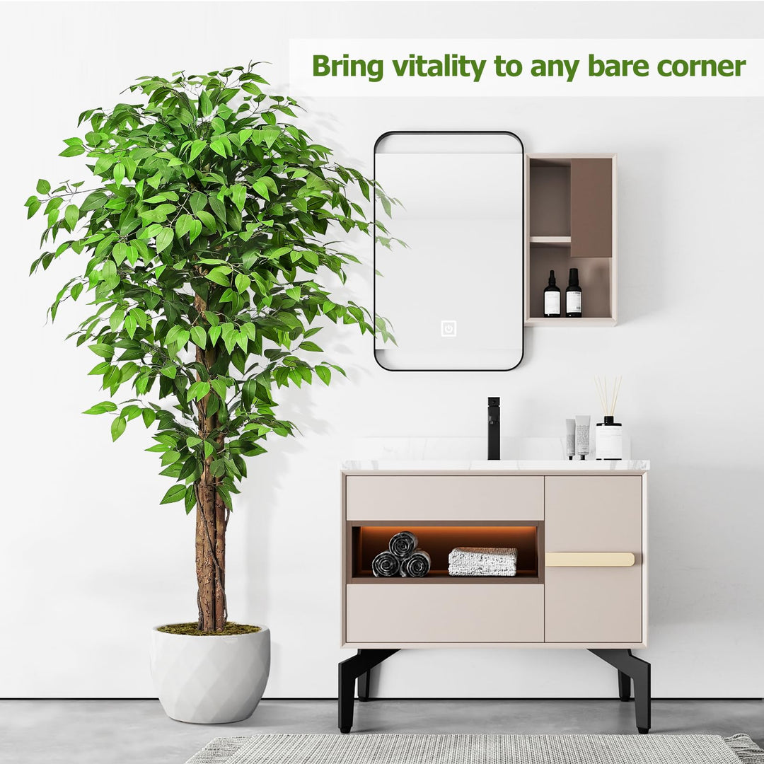Keeplush 6.2ft Ficus Artificial Trees with 3 Natural Curved Trunks, 74" Tall Lush Faux Tree for Home Decor Indoor, Green Lifelike Fake Ficus Tree Artificial Plants 