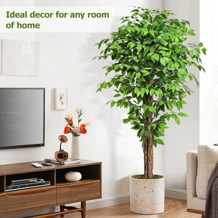 Keeplush 6.2ft Ficus Artificial Trees with 3 Natural Curved Trunks, 74" Tall Lush Faux Tree for Home Decor Indoor, Green Lifelike Fake Ficus Tree Artificial Plants 