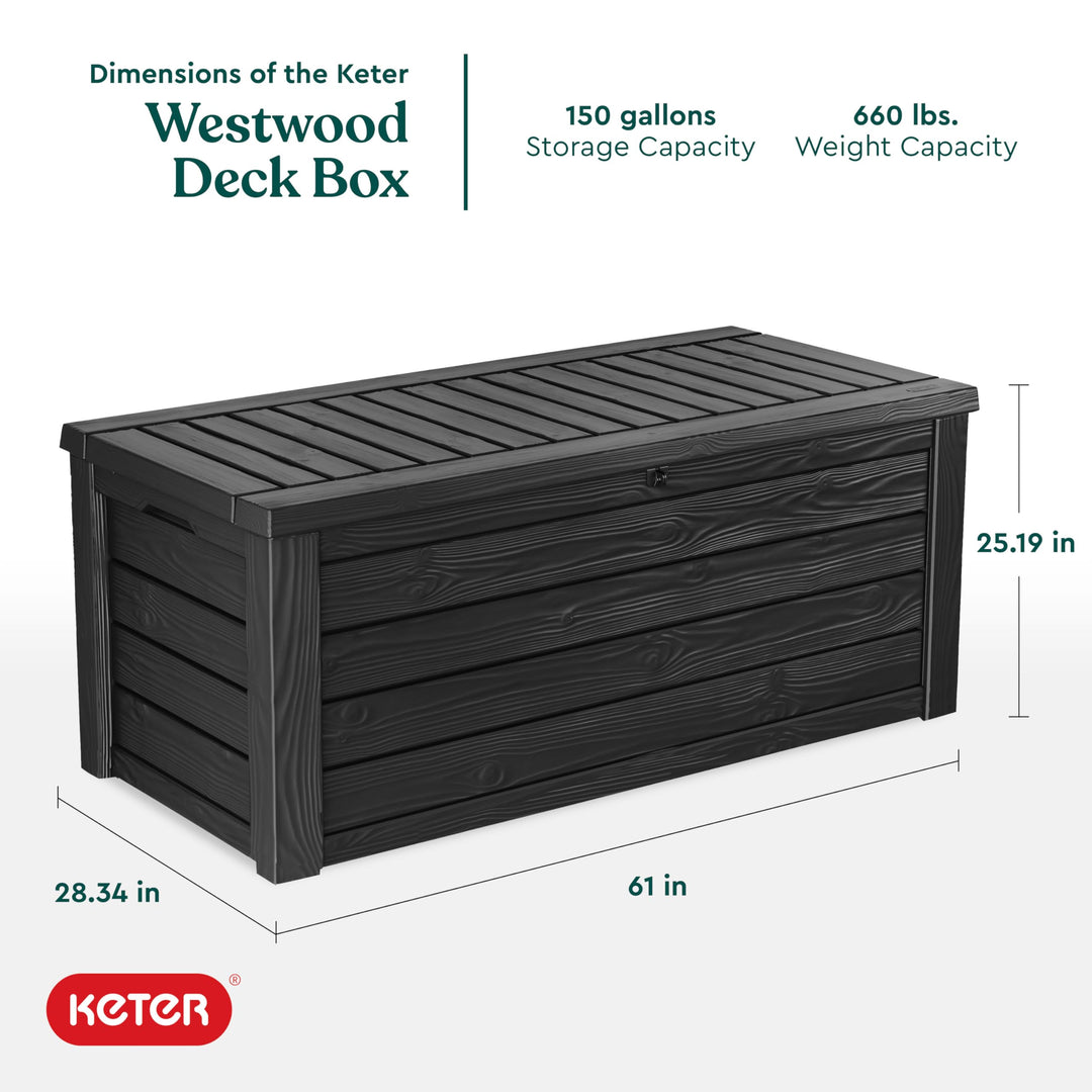 Keter Westwood Outdoor Storage Deck Box, 150 Gallon, Dark Grey 