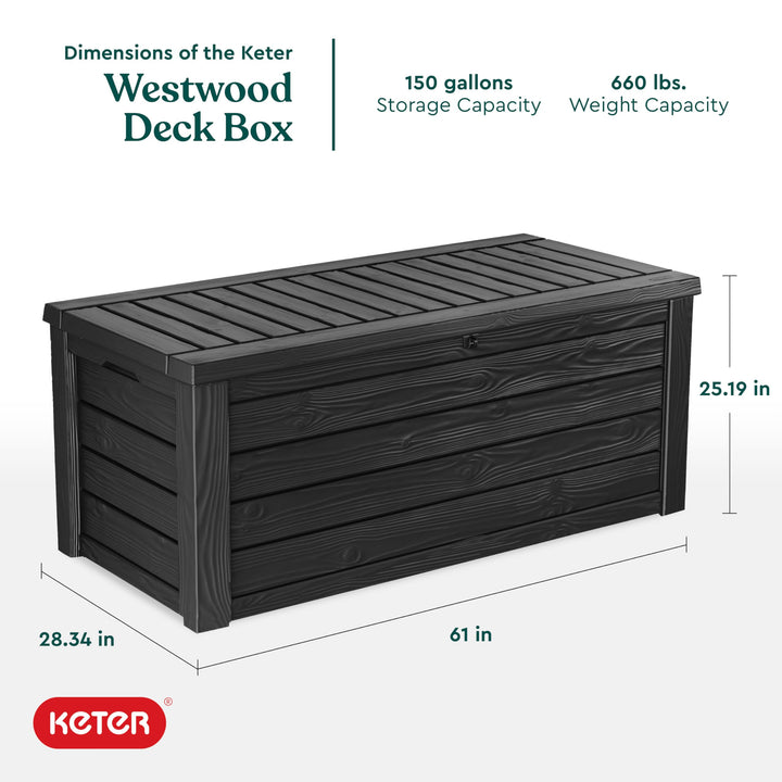 Keter Westwood Outdoor Storage Deck Box, 150 Gallon, Dark Grey 