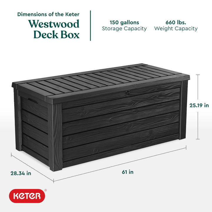 Keter Westwood Outdoor Storage Deck Box, 150 Gallon, Dark Grey 