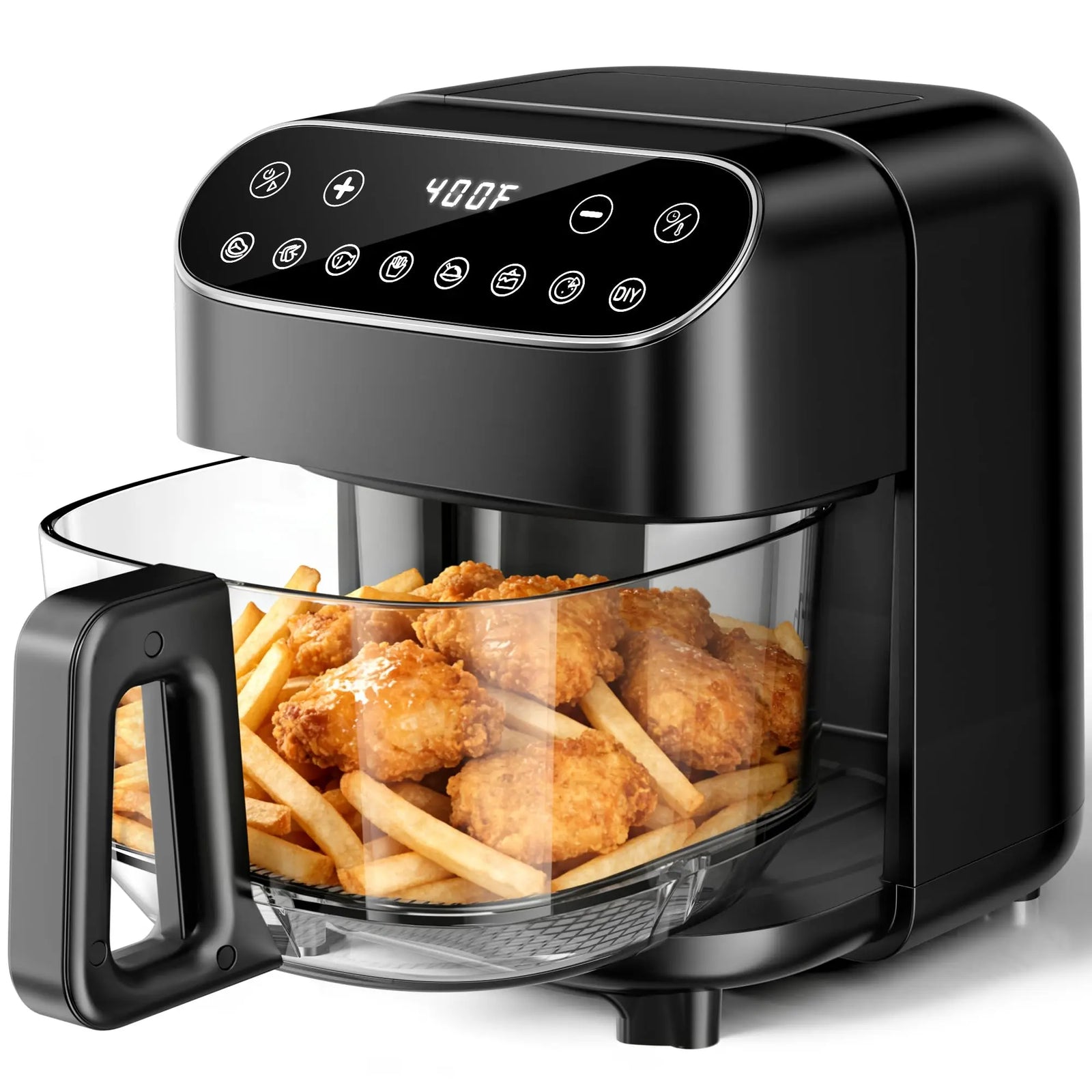 Kismile 5QT Glass Air Fryer, BPA-Free Non Toxic AirFryer with Digital Touch Control, 1500W Portable Airfryer, Dishwasher Safe Basket, Up to 400°F, Cooks with 95% Less Oil(Black) 