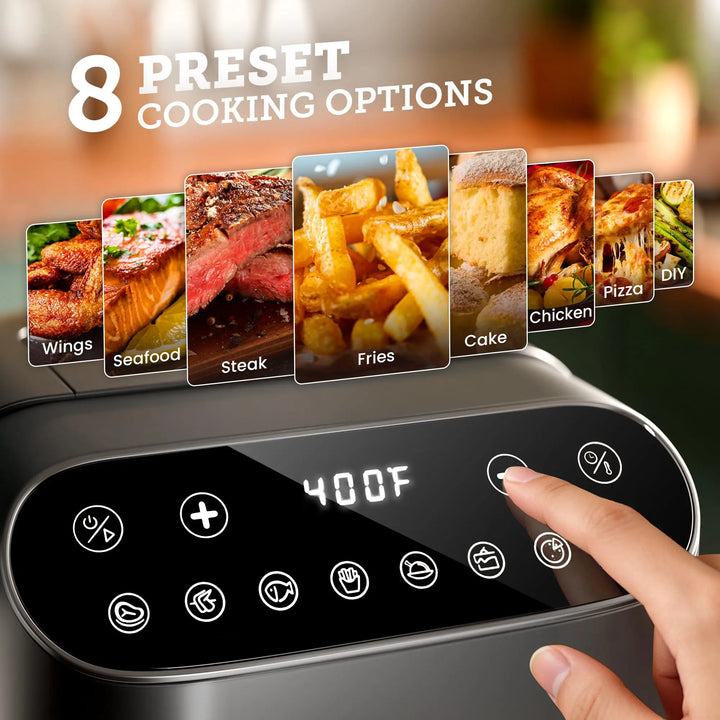Kismile 5QT Glass Air Fryer, BPA-Free Non Toxic AirFryer with Digital Touch Control, 1500W Portable Airfryer, Dishwasher Safe Basket, Up to 400°F, Cooks with 95% Less Oil(Black) 