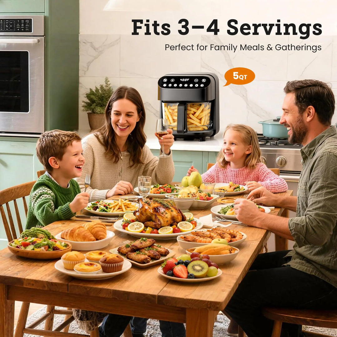 Kismile 5QT Glass Air Fryer, BPA-Free Non Toxic AirFryer with Digital Touch Control, 1500W Portable Airfryer, Dishwasher Safe Basket, Up to 400°F, Cooks with 95% Less Oil(Black) 