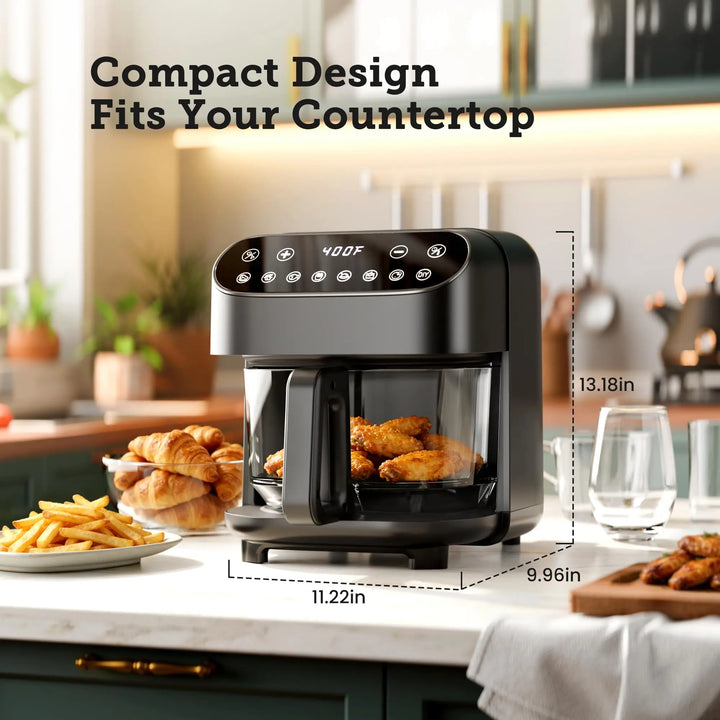 Kismile 5QT Glass Air Fryer, BPA-Free Non Toxic AirFryer with Digital Touch Control, 1500W Portable Airfryer, Dishwasher Safe Basket, Up to 400°F, Cooks with 95% Less Oil(Black) 