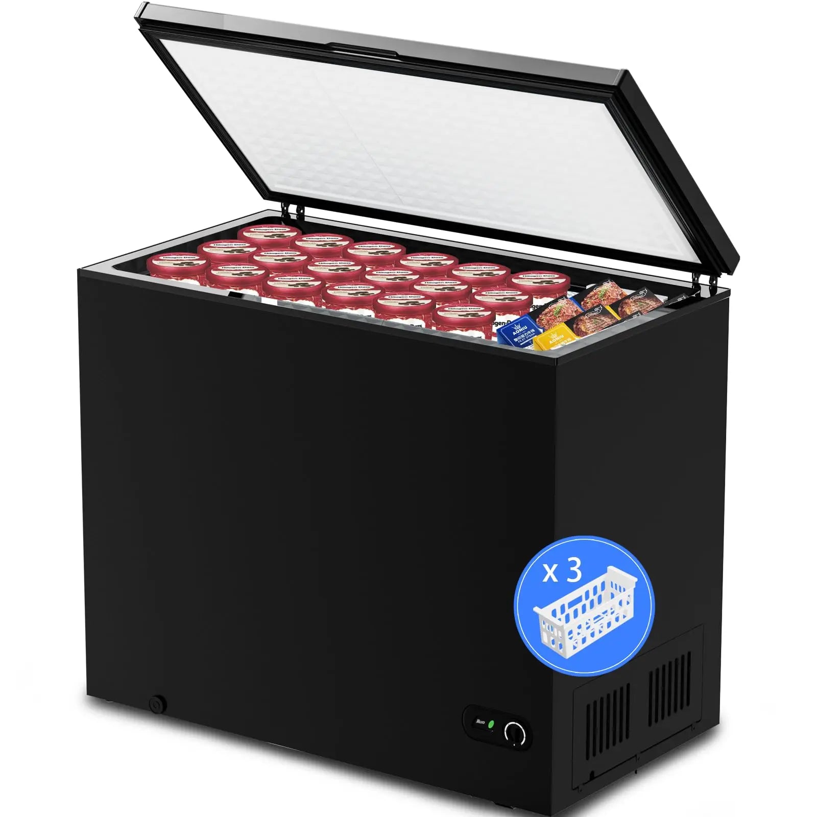 Kismile Freezer,  7.0 Cu. Ft., 3 Removable Basket - Black 