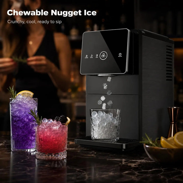 Kismile Nugget Ice Maker Countertop, 33LBS/24H Ice Machine with Soft Chewable Ice, One-Click, Self-Cleaning Function, Stainless Steel Ice Maker with Indicator Lights for Home/Kitchen(Black) 
