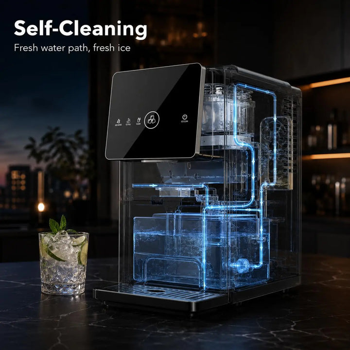 Kismile Nugget Ice Maker Countertop, 33LBS/24H Ice Machine with Soft Chewable Ice, One-Click, Self-Cleaning Function, Stainless Steel Ice Maker with Indicator Lights for Home/Kitchen(Black) 