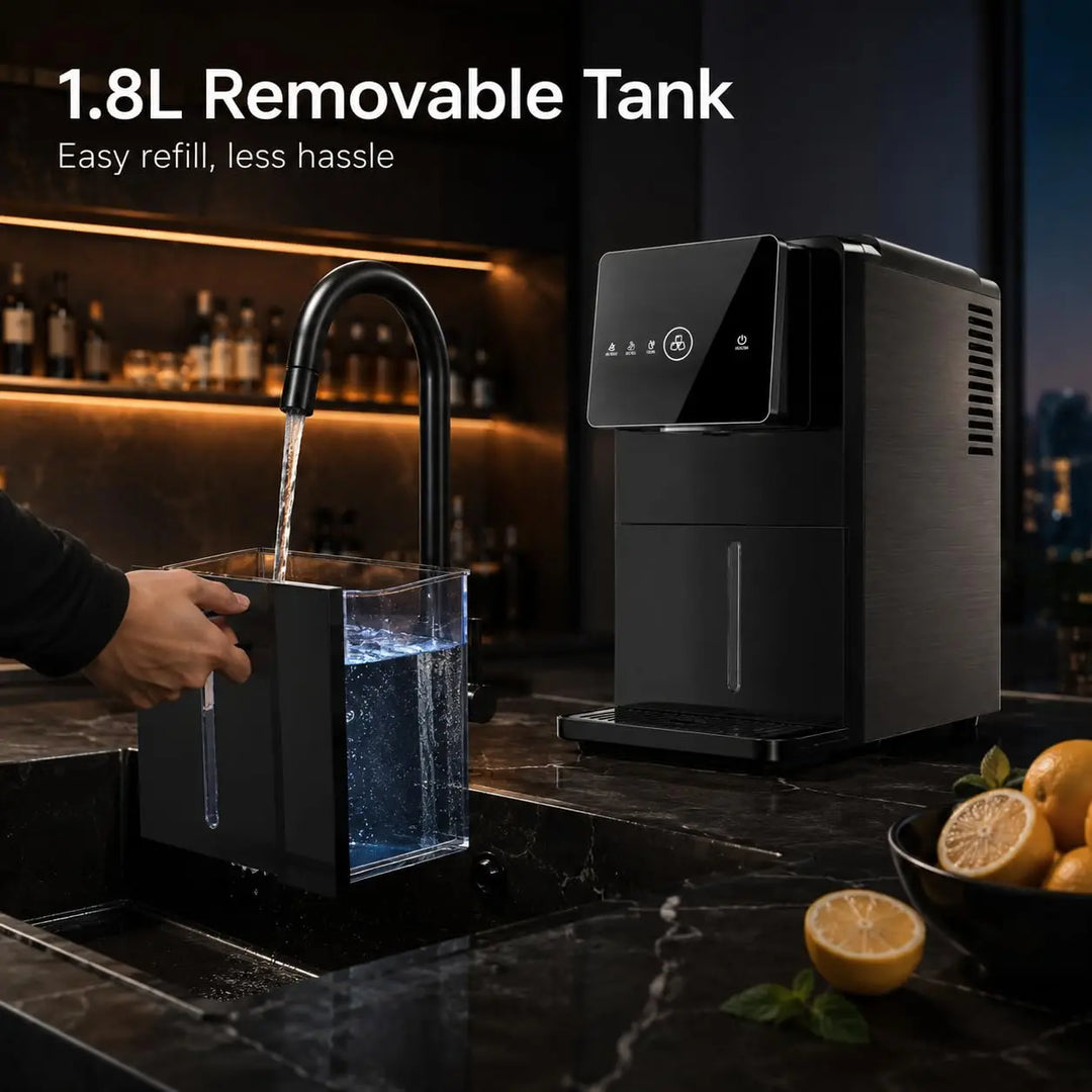 Kismile Nugget Ice Maker Countertop, 33LBS/24H Ice Machine with Soft Chewable Ice, One-Click, Self-Cleaning Function, Stainless Steel Ice Maker with Indicator Lights for Home/Kitchen(Black) 