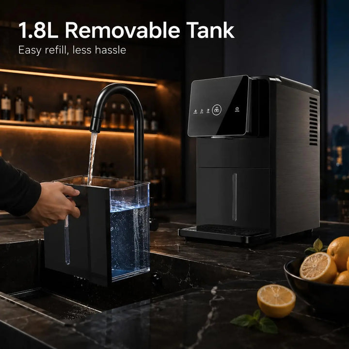 Kismile Nugget Ice Maker Countertop, 33LBS/24H Ice Machine with Soft Chewable Ice, One-Click, Self-Cleaning Function, Stainless Steel Ice Maker with Indicator Lights for Home/Kitchen(Black) 