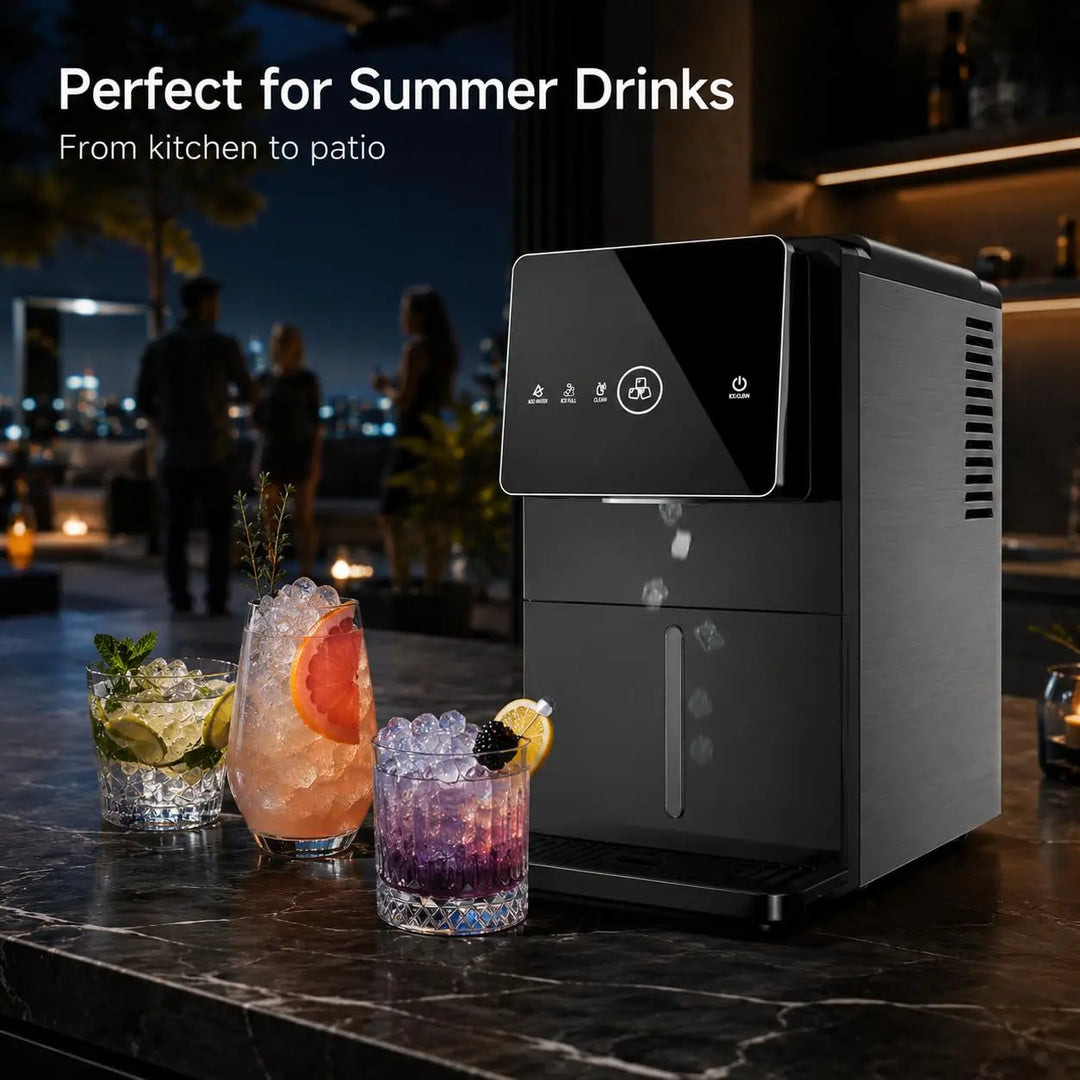 Kismile Nugget Ice Maker Countertop, 33LBS/24H Ice Machine with Soft Chewable Ice, One-Click, Self-Cleaning Function, Stainless Steel Ice Maker with Indicator Lights for Home/Kitchen(Black) 