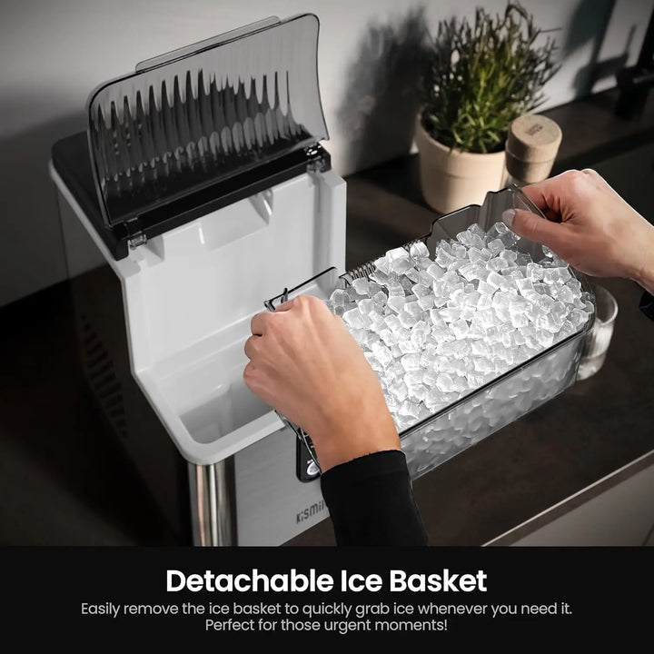 Kismile Nugget Ice Makers Countertop,Portable Ice Machine with Crushed Ice, 35lbs/Day,Self-Cleaning,One-Click Operation for Home Use(Silver) 
