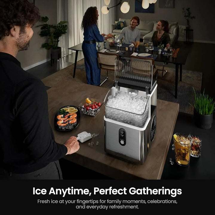 Kismile Nugget Ice Makers Countertop,Portable Ice Machine with Crushed Ice, 35lbs/Day,Self-Cleaning,One-Click Operation for Home Use(Silver) 