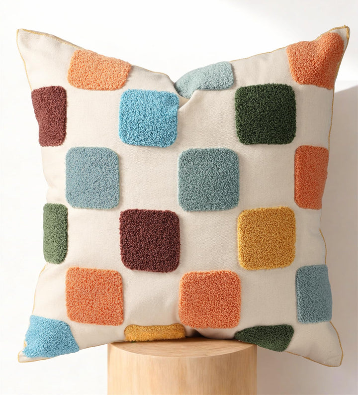 Kokaaee Embroidered Throw Pillow Cover 18x18 Inch, Colorful Plaid 