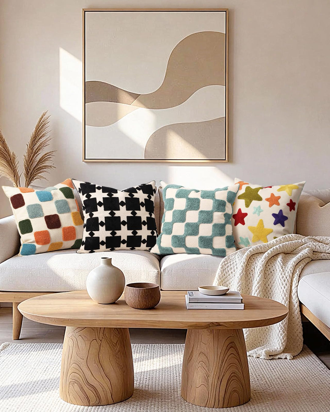 Kokaaee Embroidered Throw Pillow Cover 18x18 Inch, Colorful Plaid 