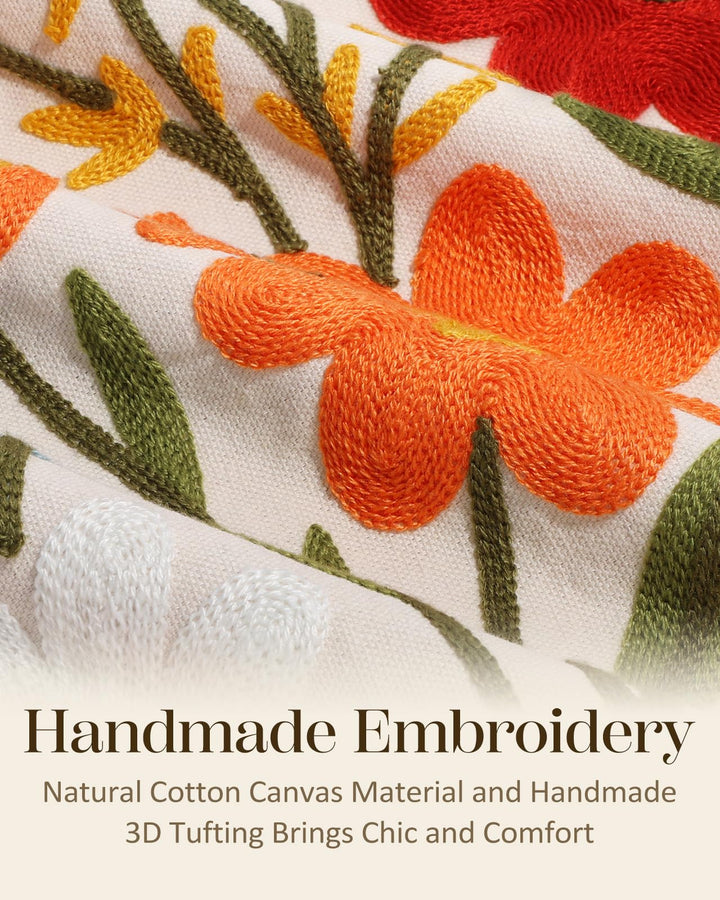 Kokaaee Embroidered Throw Pillow Cover 18x18 Inch, Flower Cluster 