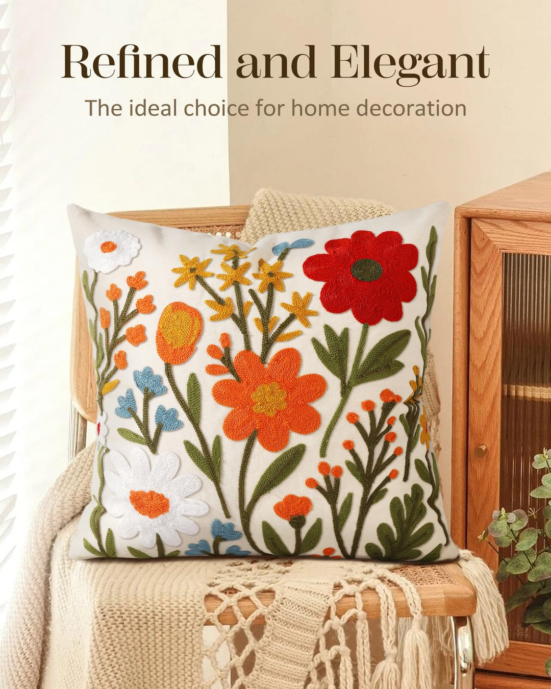 Kokaaee Embroidered Throw Pillow Cover 18x18 Inch, Flower Cluster 