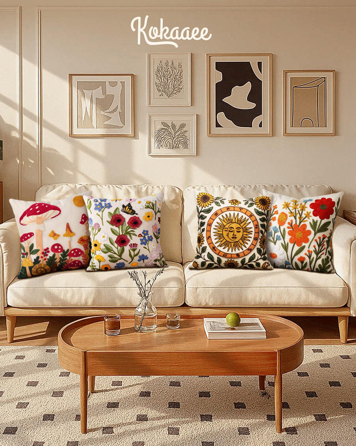 Kokaaee Embroidered Throw Pillow Cover 18x18 Inch, Flower Cluster 