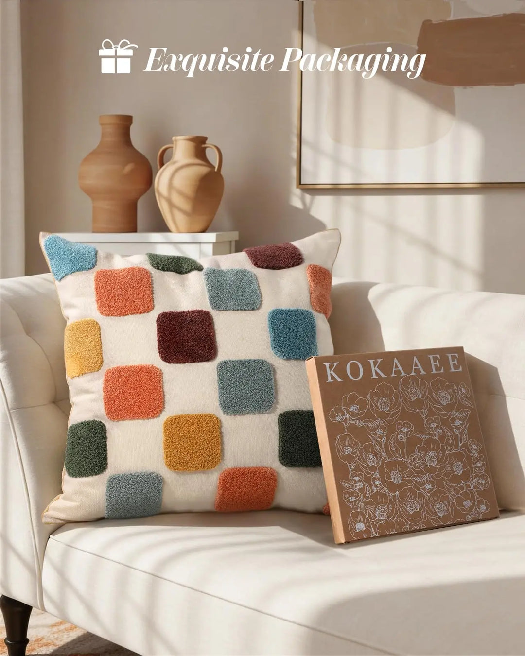 Kokaaee Embroidered Throw Pillow Cover 18x18 Inch, Colorful Plaid 