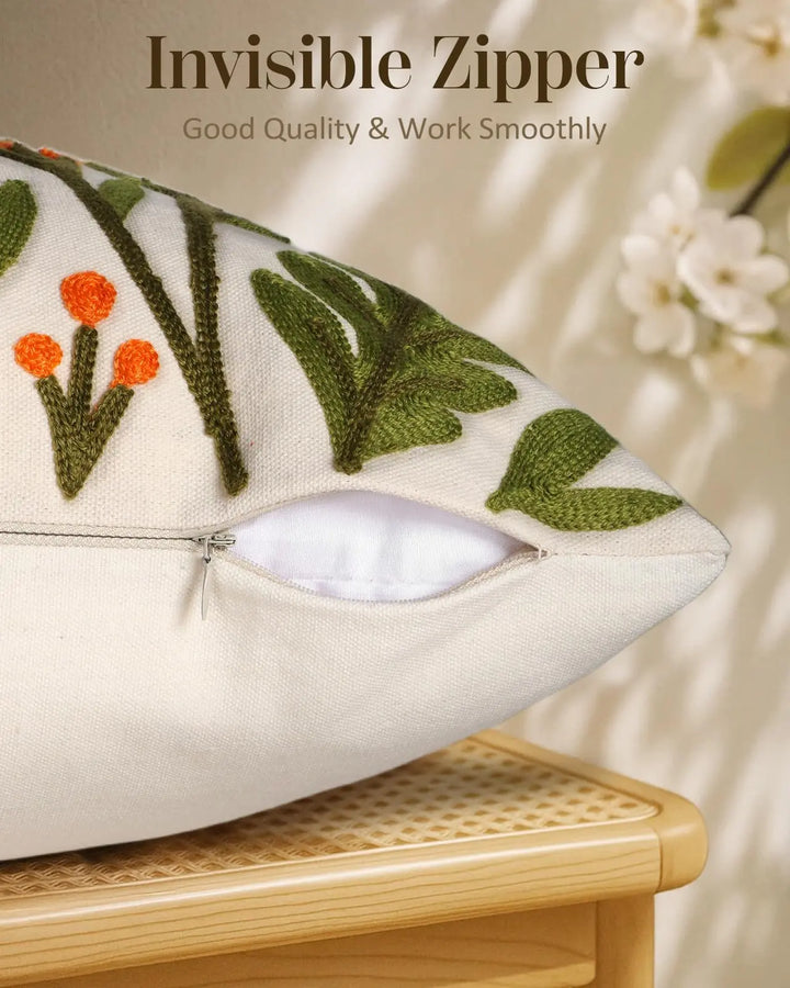 Kokaaee Embroidered Throw Pillow Cover 18x18 Inch, Flower Cluster 