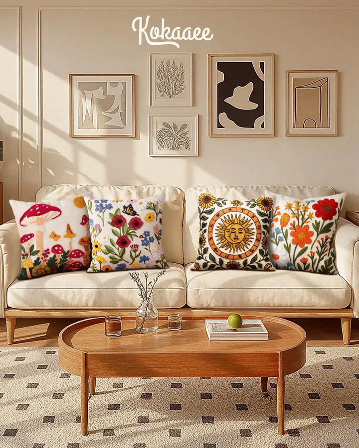 Kokaaee Embroidered Throw Pillow Cover 18x18 Inch, Flower Cluster 
